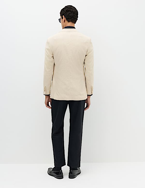 Tailored Fit Linen Cotton Blend Herringbone Blazer - GR