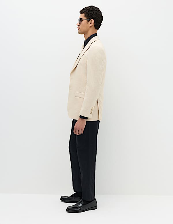 Tailored Fit Linen Cotton Blend Herringbone Blazer - GR