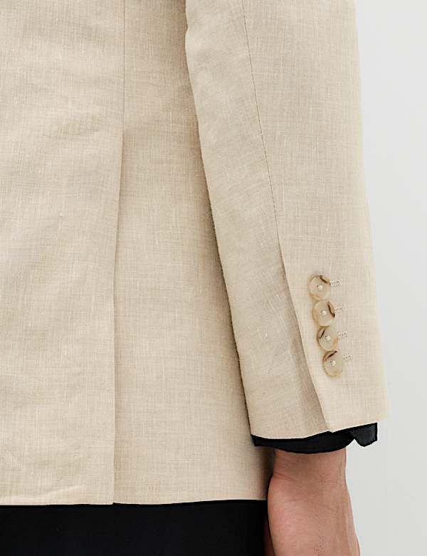 Tailored Fit Linen Cotton Blend Herringbone Blazer - GR
