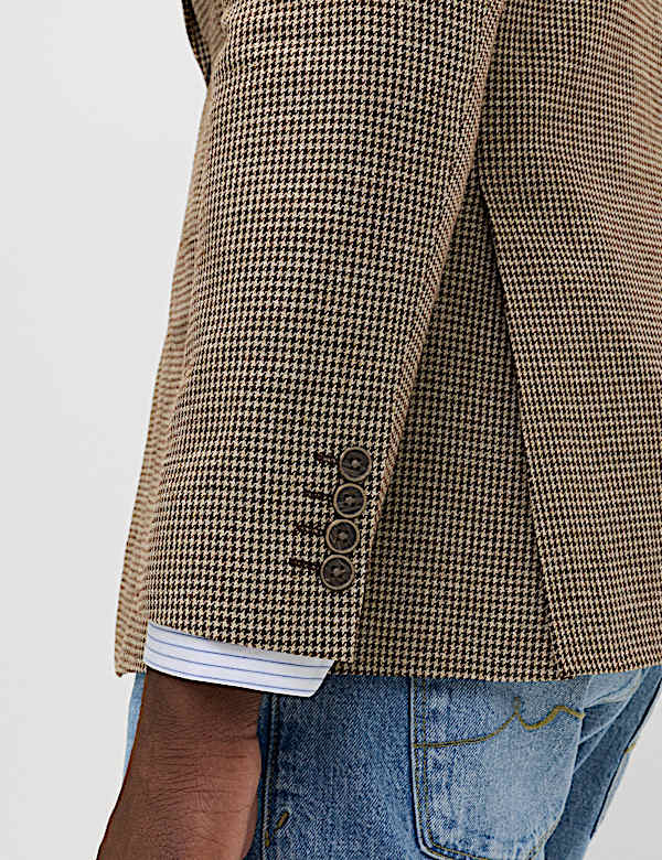 Tailored Fit Cotton Linen Houndstooth Blazer - VN