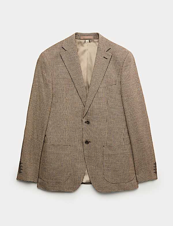 Tailored Fit Cotton Linen Houndstooth Blazer - VN