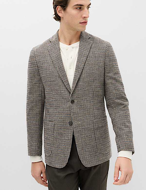 Regular Fit Cotton Blend Check Blazer