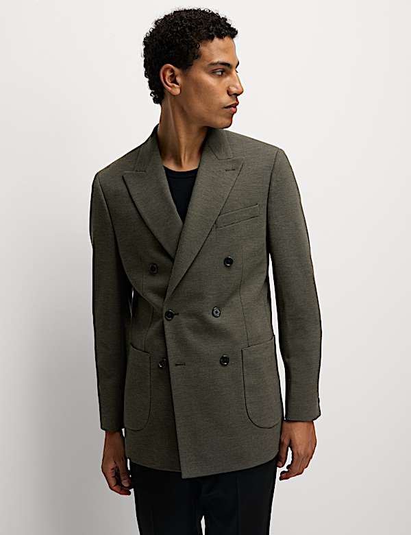 Tailored Fit Jersey Double Breasted Blazer - LU