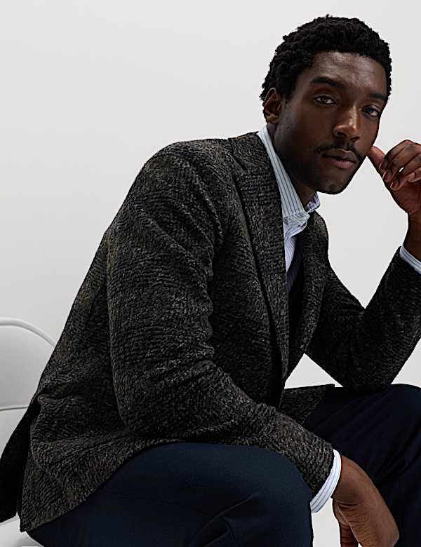 בלייזר משבצות מתערובת צמר בגזרה מחויטת - IL