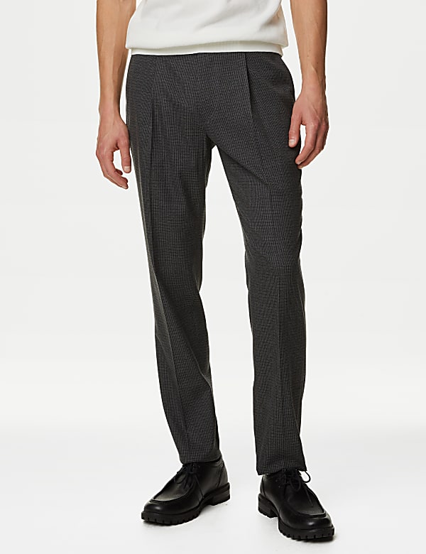 Textured Checked Stretch Trousers