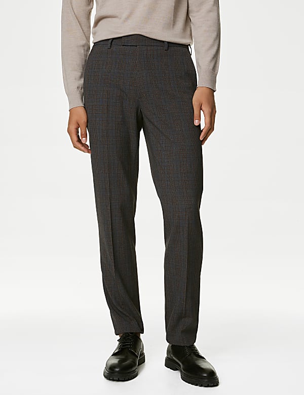 Textured Checked Stretch Trousers