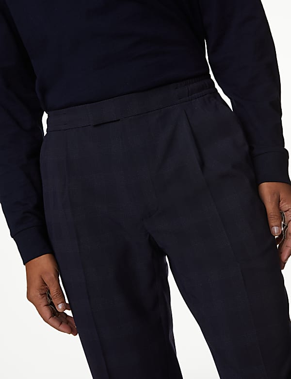 Check Single Pleat Elasticated Trousers