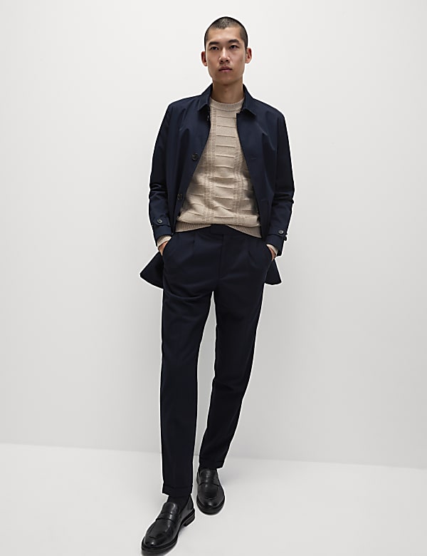 Tailored Fit Twill Single Pleat Trousers | NAVY | Suit Trousers | M&S RO