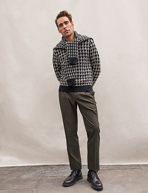 Tailored Fit Warm Handle Puppytooth Trousers - SK