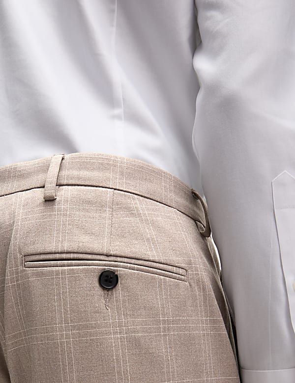 Tailored Fit Flat Front Check Trousers - VN