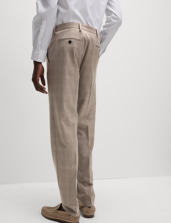 Tailored Fit Flat Front Check Trousers - VN