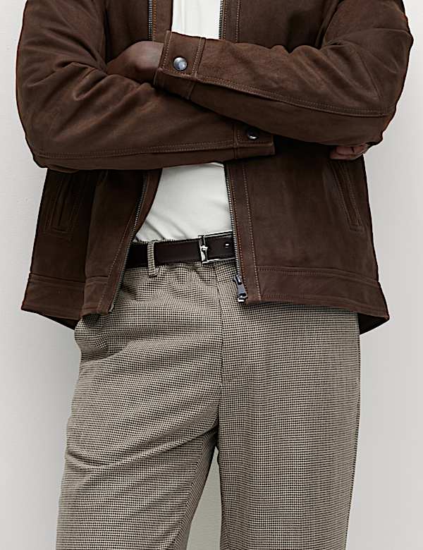 Tailored Fit Puppytooth Flat Front Trousers