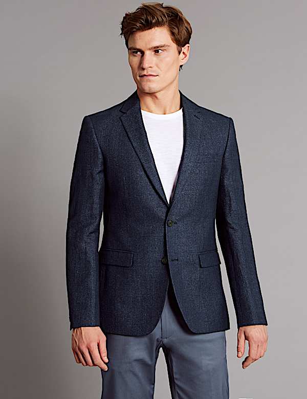Linen Rich Tailored Fit Textured Jacket