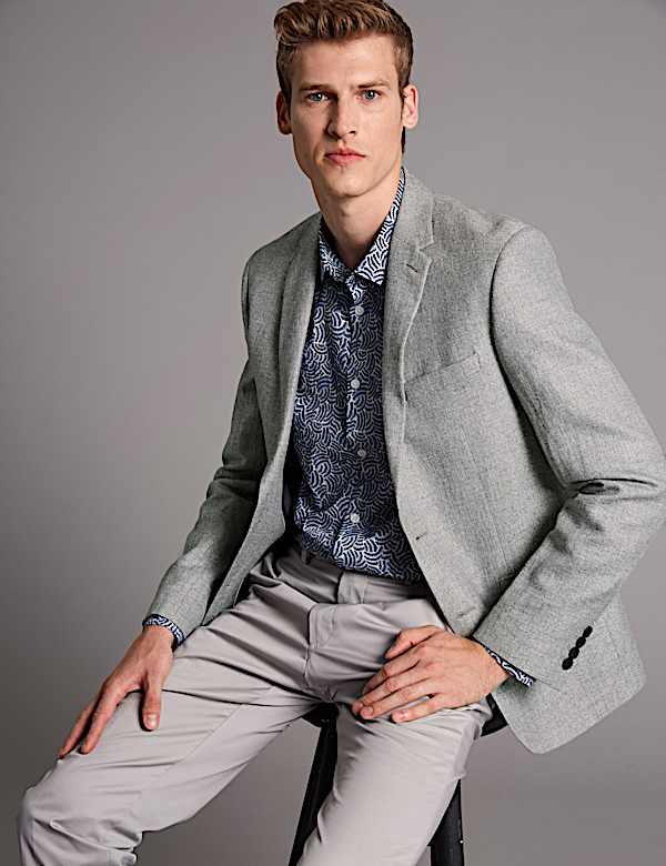 Linen Rich Tailored Fit Textured Jacket