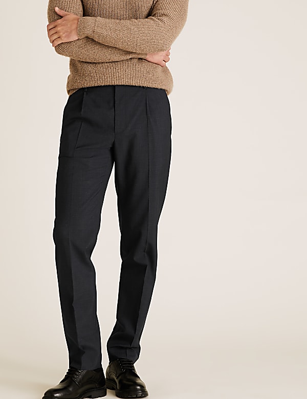 Regular Fit Wool Flat Front Trousers