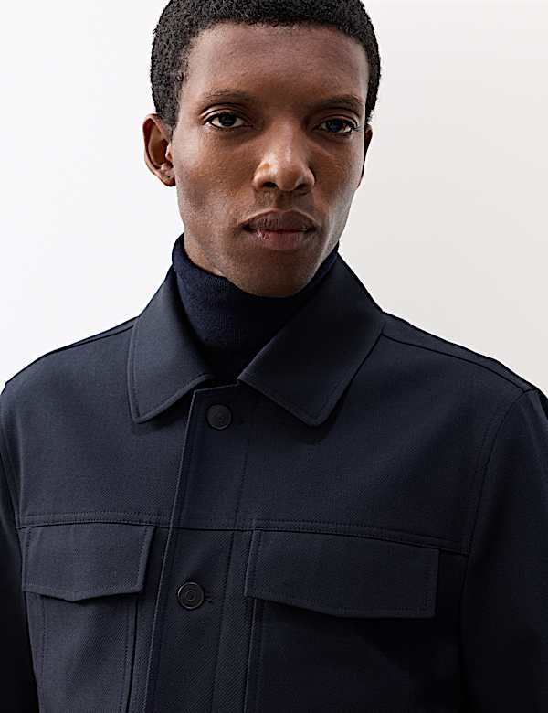 Textured Technical Twill Trucker Jacket