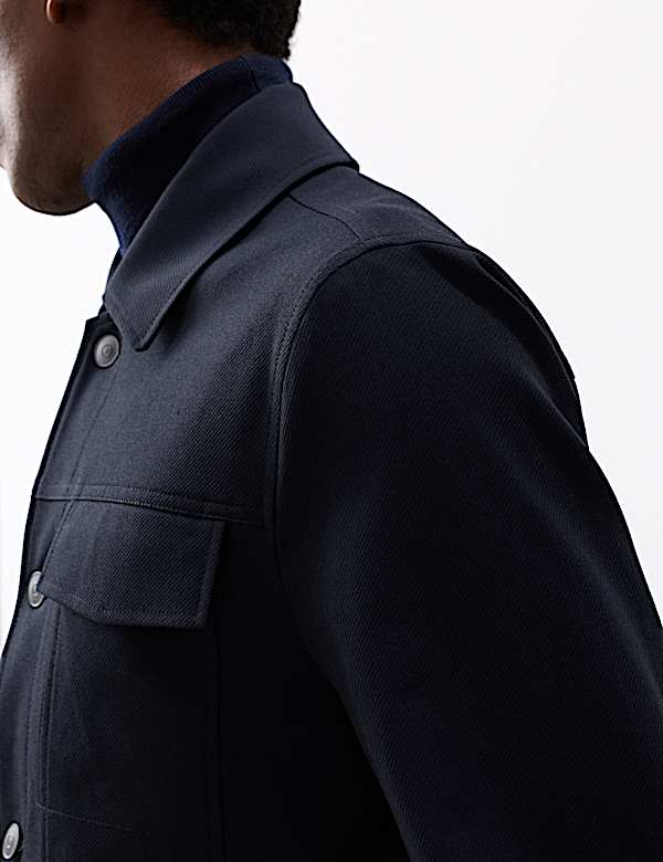 Textured Technical Twill Trucker Jacket