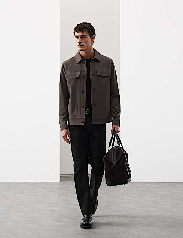 Textured Technical Twill Trucker Jacket