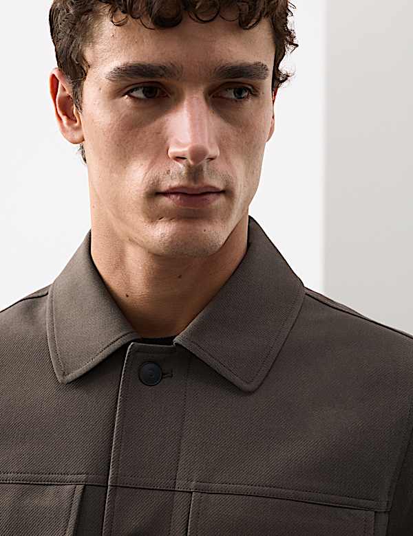 Textured Technical Twill Trucker Jacket