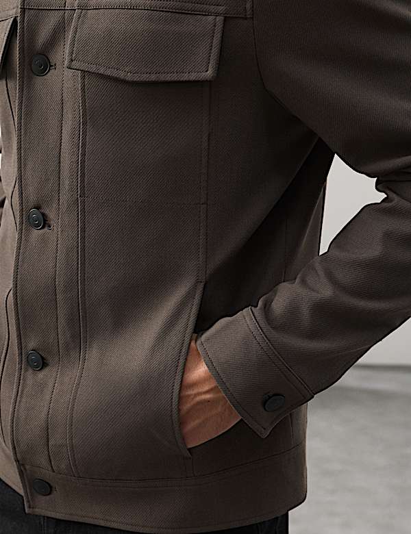 Textured Technical Twill Trucker Jacket