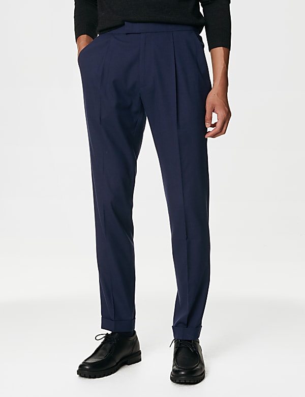 Single Pleat Brushed Stretch Trousers
