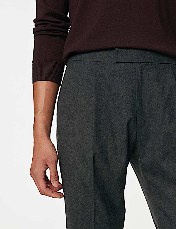 Single Pleat Brushed Stretch Trouser - ID
