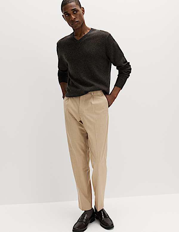 Tailored Fit Flat Front Puppytooth Trousers
