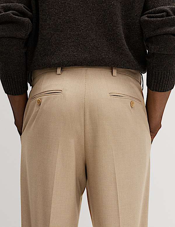 Tailored Fit Flat Front Puppytooth Trousers