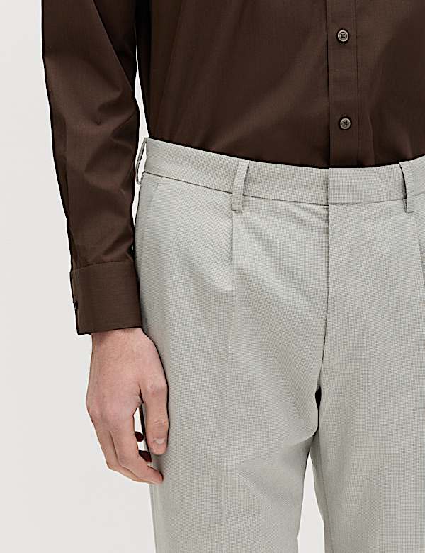 Tailored Fit Flat Front Puppytooth Trousers - ID
