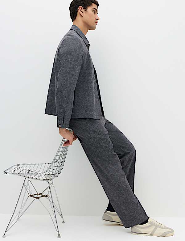 Relaxed Fit Textured Stretch Trousers - NZ