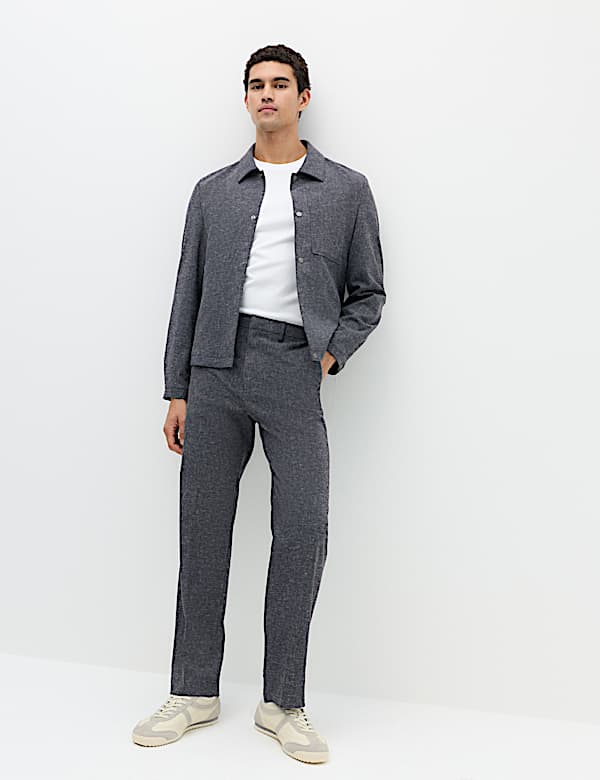 Relaxed Fit Textured Stretch Trousers - NZ