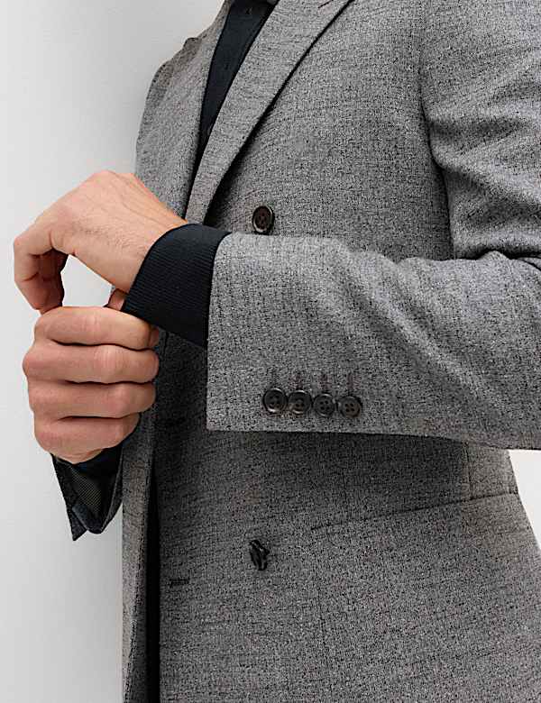 Regular Fit Textured Stretch Double Breasted Suit Jacket - AL