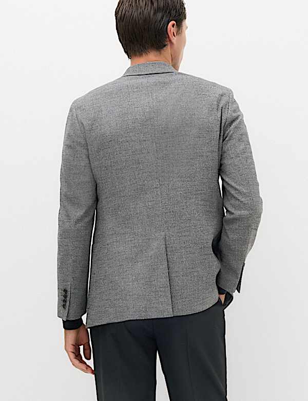 Regular Fit Textured Stretch Double Breasted Suit Jacket - AL