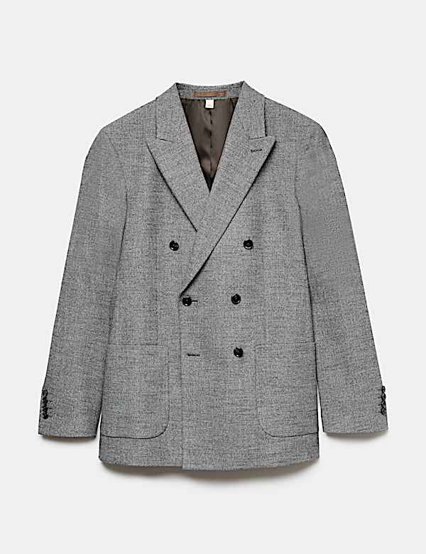 Regular Fit Textured Stretch Double Breasted Suit Jacket - AL