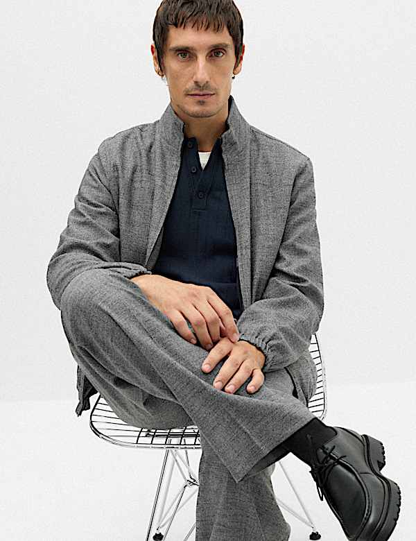 Regular Fit Textured Funnel Neck Suit Jacket - CA