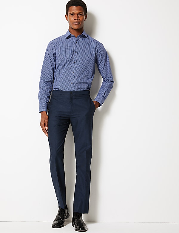 Slim Fit Linen Blend Flat Front Trousers