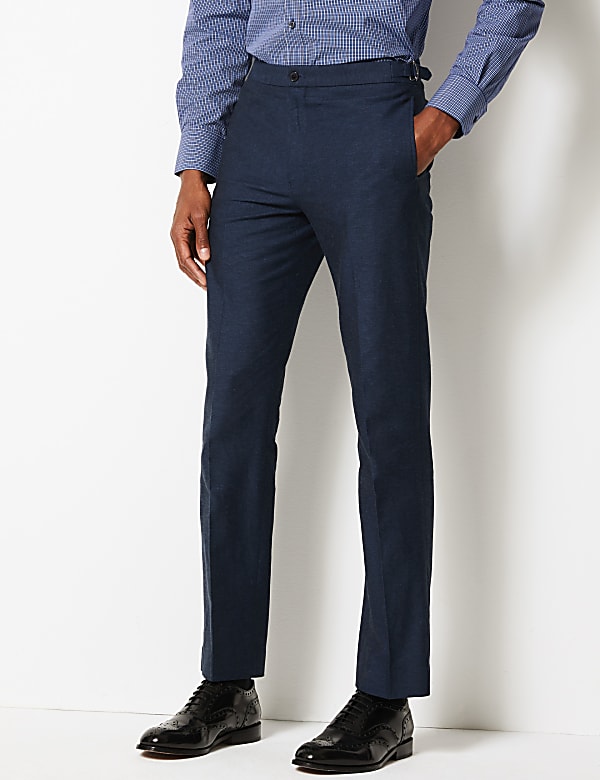 Slim Fit Linen Blend Flat Front Trousers