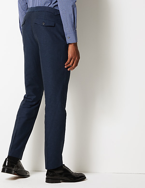Slim Fit Linen Blend Flat Front Trousers