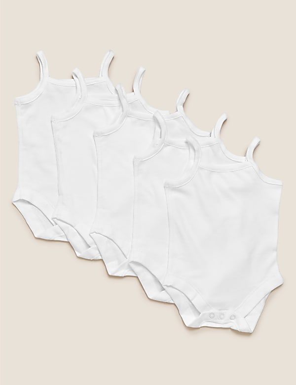 5pk Pure Cotton Strappy Bodysuits (6½lbs-3 Yrs) - SI