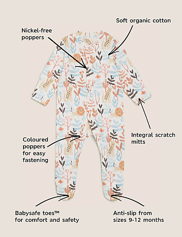 3pk Organic Cotton Printed Sleepsuits