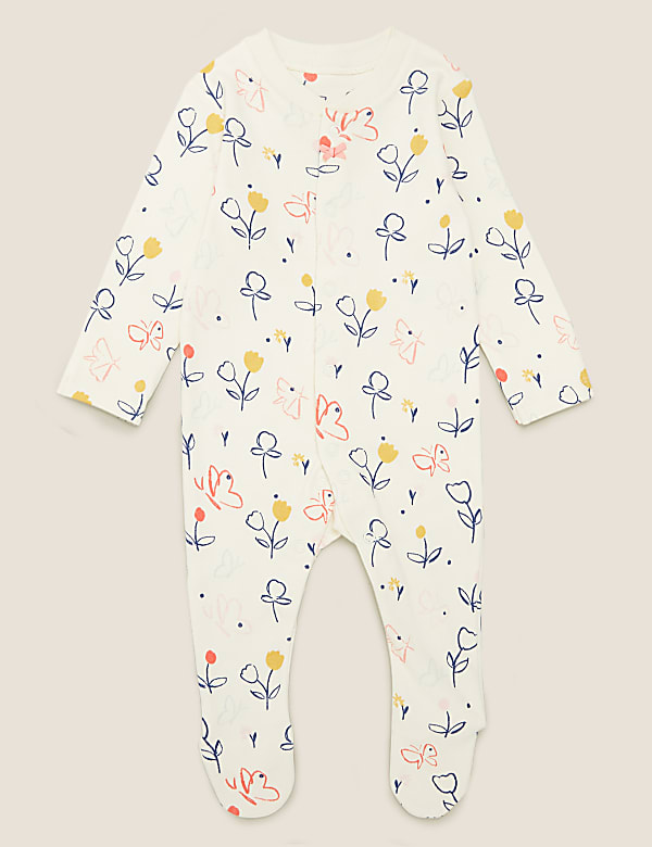 3pk Organic Cotton Print Sleepsuits