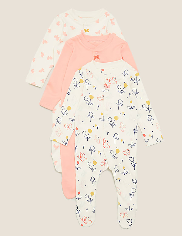 3pk Organic Cotton Print Sleepsuits