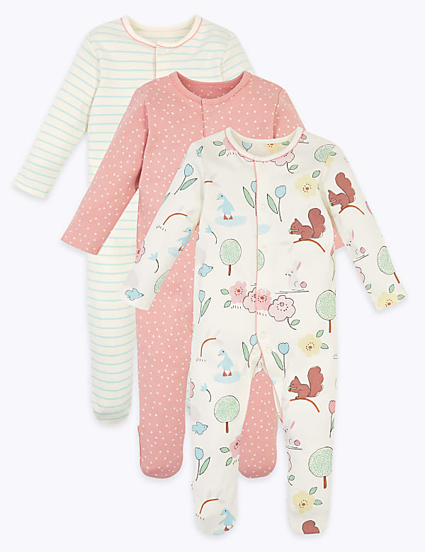 3 Pack Organic Cotton Sleepsuits (6&frac12;lbs-3 Yrs)