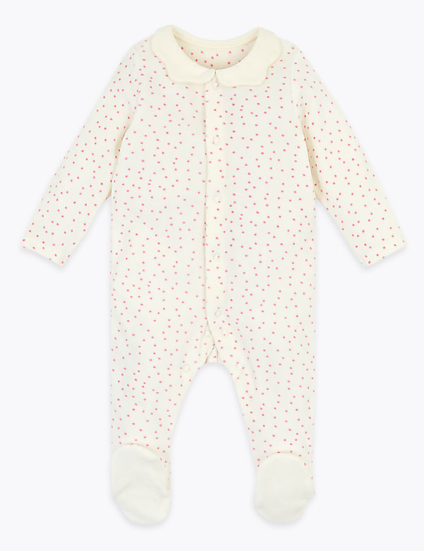 Cotton Rich Velour Spotted Sleepsuit (7lbs-12 Mths)