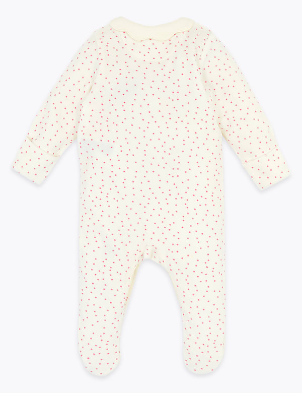 Cotton Rich Velour Spotted Sleepsuit (7lbs-12 Mths)
