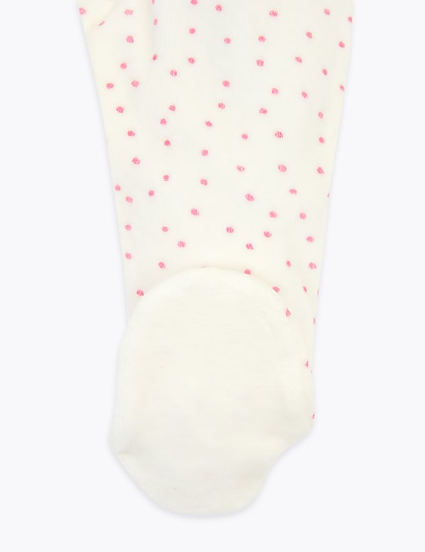 Cotton Rich Velour Spotted Sleepsuit (7lbs-12 Mths)