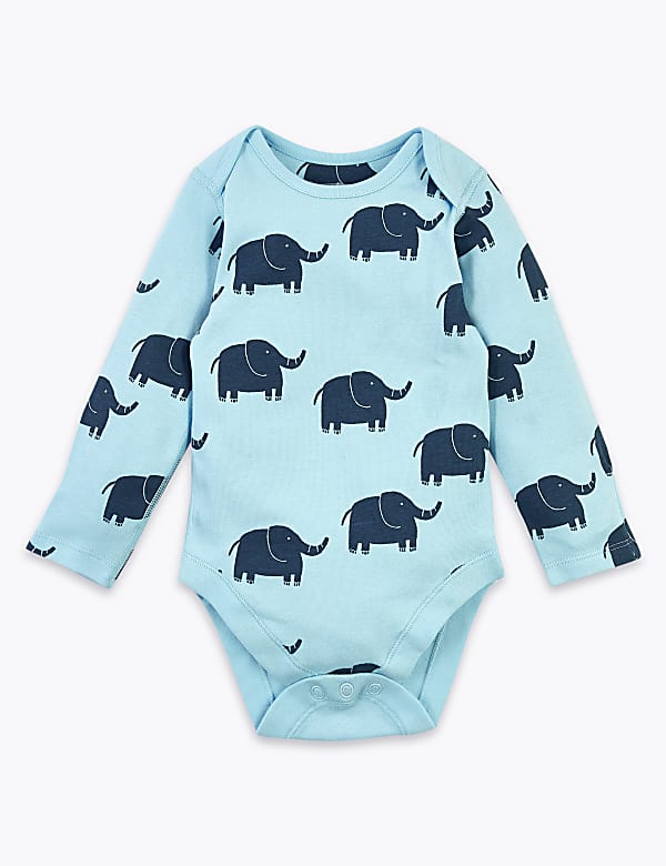 5 Pack Organic Cotton Elephant Bodysuits (6&frac12;lbs-3 Yrs)