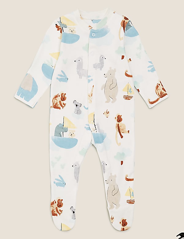 3pk Organic Cotton Printed Sleepsuits
