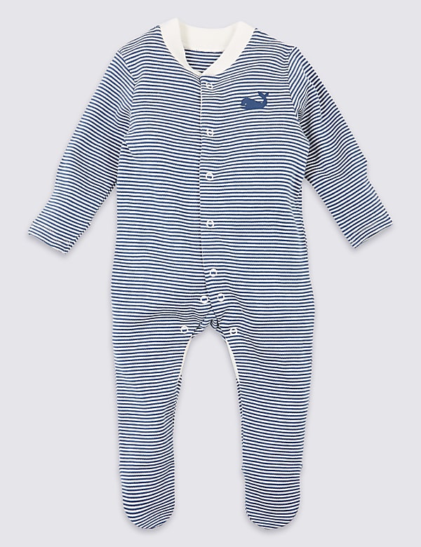 3 Pack Organic Pure Cotton Whale Sleepsuits