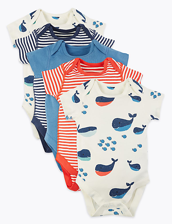 5 Pack Organic Cotton Nautical Bodysuits (6½lbs-3 Yrs)